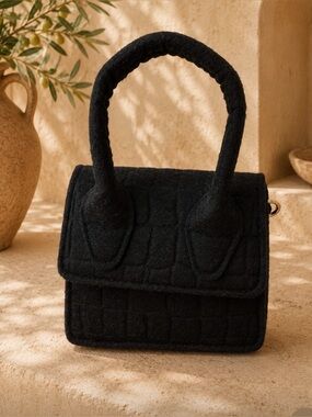 Women's Black Quilted Top Handle Mini Handbag Crossbody Chic Structured Purse